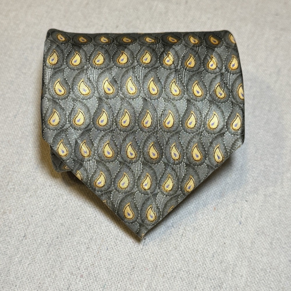 J.Z.‎ Richards Necktie Mens OS Grey Gold Paisley Silk Nordstrom Handcrafted USA